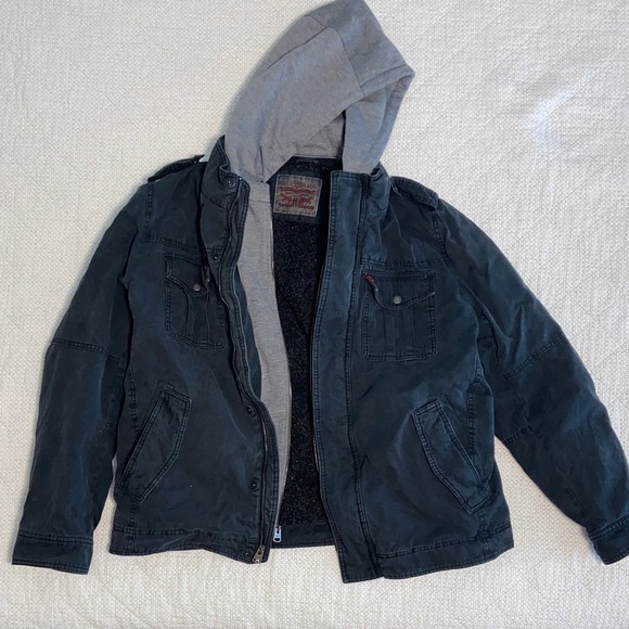 Levi's Black and Gray Hooded Military Jacket - Picture 1 of 6